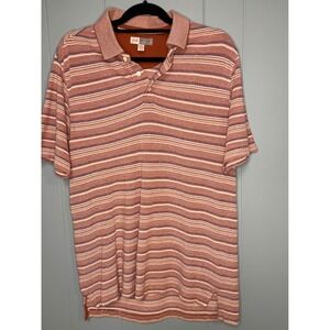 Joseph Abboud Polo Shirt Mens Medium Rust Striped Excellent Short Sleeve‎ Cotton